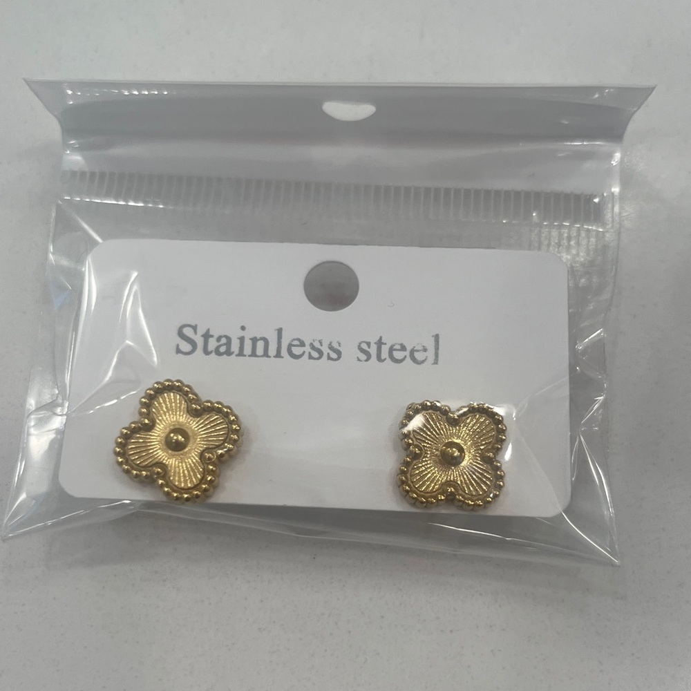 Gold Stainless Steel Flower Earrings